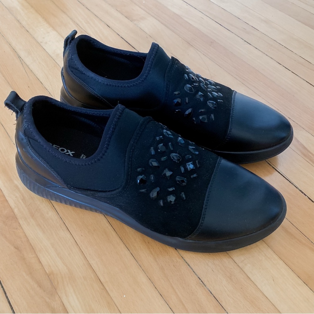Geox Respira Black Slip-On Sneakers with Embellishments